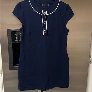 Navy Blue Dress with White Trim